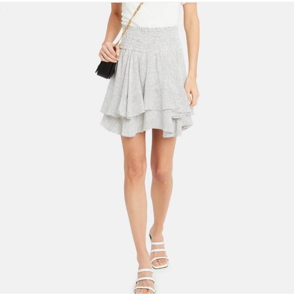 A.L.C. The Vera Silk Crepe Mini Skirt Speckled White Ruffle Smocked Skirt Size 4